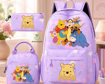 Winnie The Pooh Backpack Set, Pooh Bear School Backpack, Kids Backpack and Lunch Bag Set, Winnie The Pooh Gift, Back To School Bag