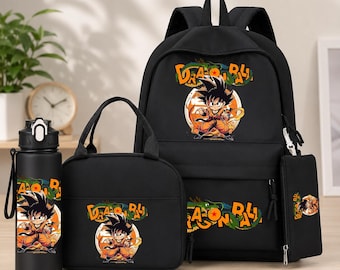 Dragon Ball Backpack Set 4pcs, Dragon Ball School Bag, Anime Lunch Bag Water Bottle Pencil Case, Kids Anime Backpack, Dragon Ball Gift