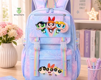 Powerpuff Girls Backpack, Cartoon School Backpack for Girls, Cute Kids Backpack, Blossom Bubbles Buttercup Bag,Back to School Gift for Girls