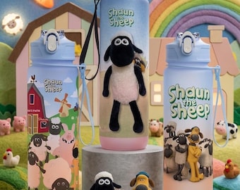 Shaun the Sheep Farm Water Bottle 750ml – Cute Cartoon Kids Straw Bottle Leakproof School Travel Drink Flask