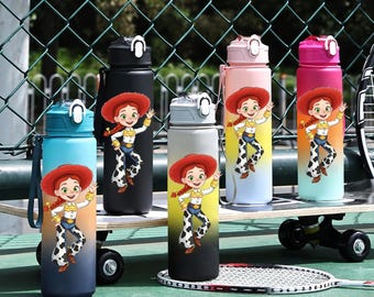 Jessie Water Bottle, Toy Story Tumbler, Personalized Kids Water Bottle, Cartoon Character Bottle, School Sports Flask, Gift for Girls