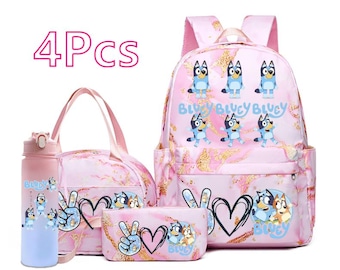 Mama Christmas Backpack Set 4Pcs | Pink Tis The Season School Bag | Holiday Matching Lunch Bag, Pencil Case, Water Bottle