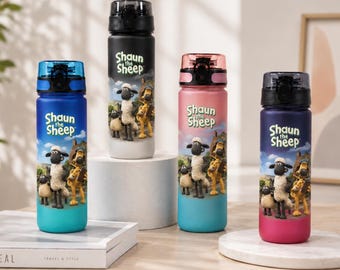 Shaun the Sheep Farm Water Bottle 750ml – Cute Cartoon Kids Straw Bottle Leakproof School Travel Drink Flask