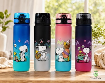Cute Easter Dog Water Bottle 750ml, Spring Bunny Tumbler for Kids, Personalized Kids Bottle, School Water Flask, Easter Gift