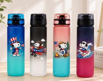Snoopy USA Water Bottle, Patriotic Snoopy Tumbler, 4th Of July Drink Bottle, Snoopy American Flag, Independence Day Gift, Kids Water Bottle