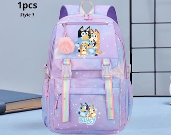 Bluey Backpack 1Pc | Rainbow Pastel Tie Dye School Bag | Cute Bluey Bingo Birthday Party Bookbag for Girls Boys Back to School Gift