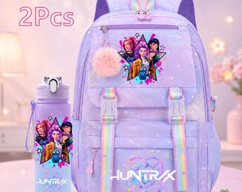 KPop Demon Hunters Backpack Set 2pcs, School Bag, Anime Lunch Bag Water Bottle, Kids Backpack Gift, Renata Bag