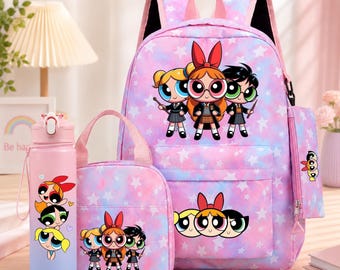 Powerpuff Girls Rucksack-Set, Mädchenschulrucksack, Cartoon-Rucksack für Kinder, Powerpuff Girls, süße Schultasche, Geburtstagsgeschenk für Mädchen