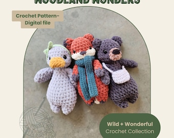 Woodland Animal Crochet Patterns – Fox, Bear, Duck Amigurumi Bundle (PDF)