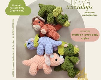 Taz Triceratops Crochet Pattern - Dino Lovey - Stuffed Dino - PDF file - Digital