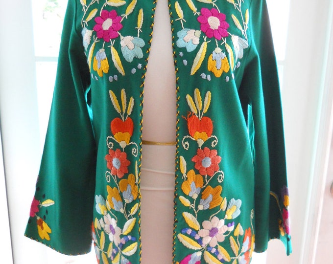 Vintage Mexican Wool Jacket With Floral Embroidery S/m Etsy