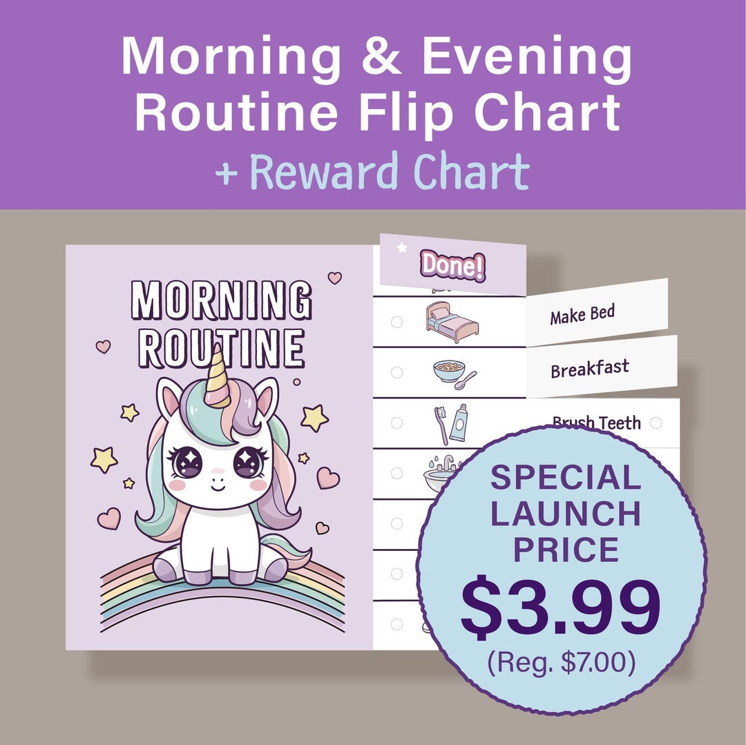 Unicorn Routine Chart for Kids | Morning & Evening Flip Chart With ...