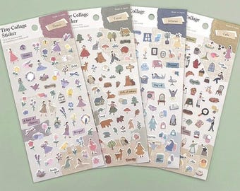 Tiny Collage Stickers - Flower, Forest, Interior, Cafe, Made in Japan Stickers, Washi