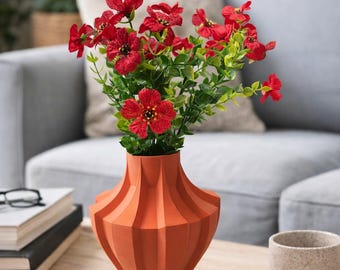 Geometric 3D Printed Vase, Modern Minimalist Terracotta Home Decor