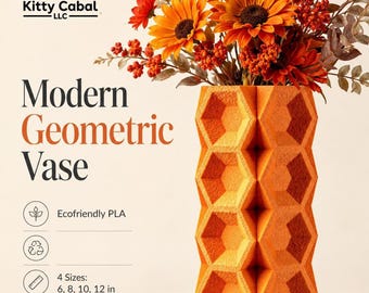 3D Printed Vase, Geometric Ecofriendly PLA Decor in Four Heights
