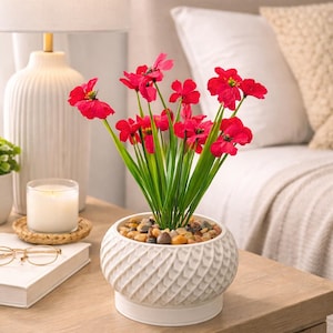 Modern planter with drainage | Textured white geometric pot | Gift for housewarming