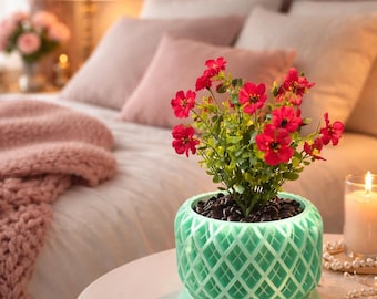 Modern 3D Printed Planter with Drainage, Indoor Pot with Saucer, Gift for Plant Lover