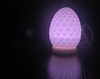 Dragon Egg LED Lamp, Fantasy Night Light, White Metallic/Silk