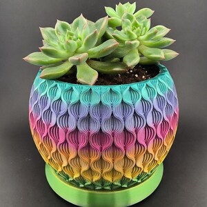 Colorful Plant Pot, 3D Printed Rainbow Dragon Scale Design, PLA