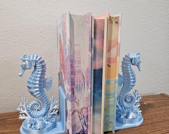 Seahorse Bookends, Mermaid Decor, Nautical Home Office Shelf Organizer, Gift for Ocean Lovers