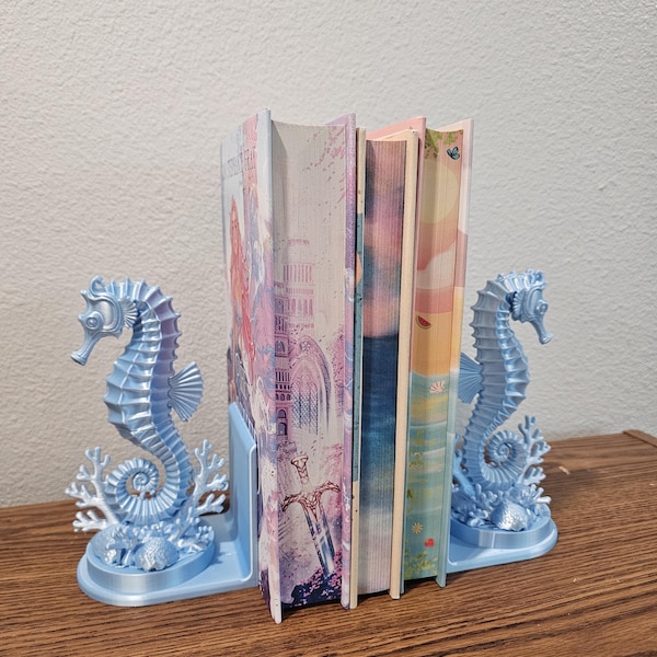 Seahorse Bookends, Mermaid Decor, Nautical Home Office Shelf Organizer, Gift for Ocean Lovers