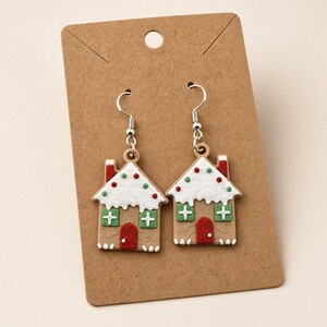 Gingerbread Earrings, 3D Printed Christmas Dangles with Sterling Silver Hooks