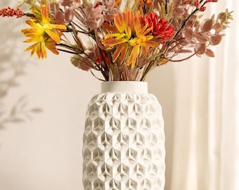 Bookshelf Decor 3D Printed Vase, Geometric Floral Display in 4 Heights