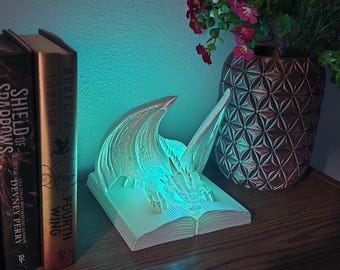 Dragon Book Night Light, 3D printed LED Lamp, Fantasy Decor