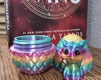 Baby Dragon and Egg Figurine, Rainbow Fantasy Collectible, Bookish Decor