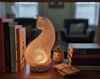 Cat Night Light, 3D Printed Animal Design | 8-Inch Bedside Table Decor
