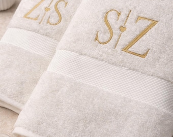 Essuie-mains blanc personnalisé, monogramme brodé, décoration de salle de bain 100 % coton