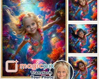 Custom Mermaid Portrait from Your Photo | Personalized Kids Room Decor (Digital Download)