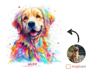 Custom Rainbow Pet Portrait | Colorful Personalized Pet Artwork From Photo (Digital Download)