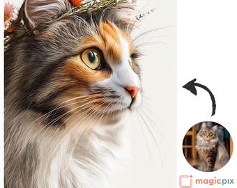 Custom Pet Portrait with Flower Wreath | Personalized Digital Artwork From Photo (Digital Download)