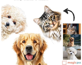 Vertical Custom Pet Family Portrait | Personalized Multi‑Pet Artwork From Photo (Digital Download)
