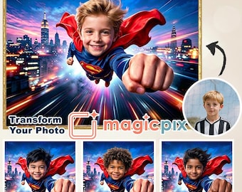 Custom Superhero Portrait from Photo | Flying Hero Photo Transformation (Digital Download)