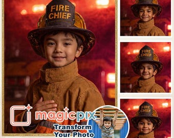 Custom Firefighter Portrait | Personalized Kids Hero Art From Photo (Digital Download)