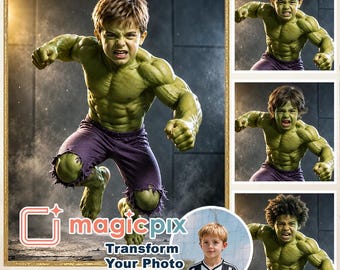 Custom Superhero Portrait from Photo | Turn Your Child Into a Green Hero (Digital Download)