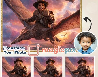 Custom Pterosaur Adventure Portrait | Personalized Kids Digital Art From Photo (Digital Download)