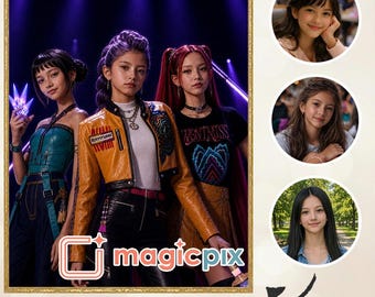 Custom Demon Hunter Inspired K-Pop Group Portrait from Photo | Best Friends Personalized Artwork (Digital Download)