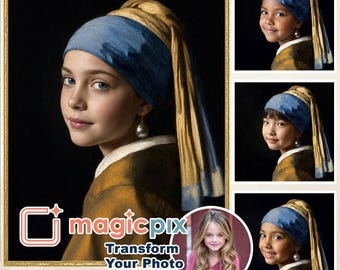 Custom Museum‑Style Portrait | Girl‑with‑a‑Pearl‑Earring Inspired Artwork from Photo (Digital Download)