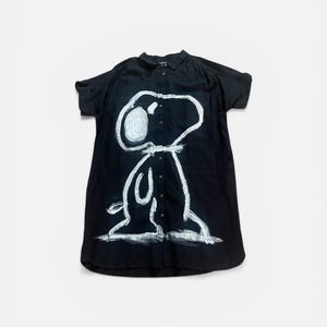Hand-painted White Snoopy Black Dress | One Piece | High Contrast | Los Angeles Artist