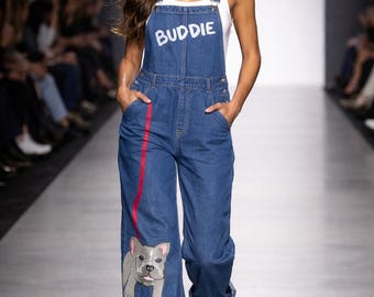 Custom Red String Pet Denim Overalls | You + Your Dog | Hand-painted in Los Angeles