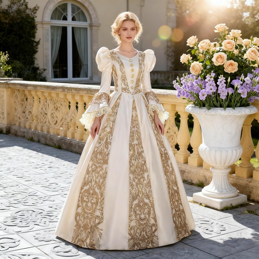 Fancy Renaissance Ball Custom Renaissance Ball Gown | Ivory Gold Embroidery | Cosplay/ball ...
