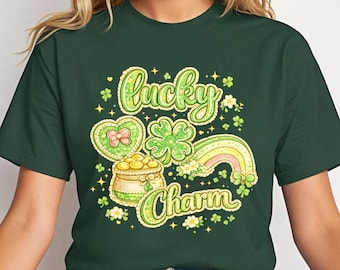 Lucky Charm PNG – St Patrick’s Day Embroidery Patchwork Design – Cottagecore Shamrock Sublimation File