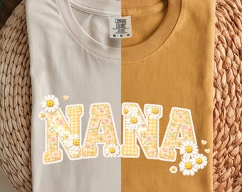 NANA PNG – Patchwork Daisy Floral Grandma Shirt Design – Cute Embroidery Lace Style – Mothers Day Gift Sublimation File