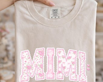 MIMI PNG – Patchwork Floral Grandma Shirt Design – Cute Embroidery Lace Style – Mothers Day Gift Sublimation File