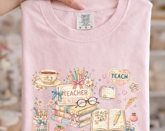 Bookish Teacher Era PNG – Cottagecore Floral Patchwork Teacher Design – Sublimation DTF File