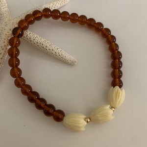 Pikake Collection - Dark Honey Glass Beads - Stretch Bracelet (#2583)