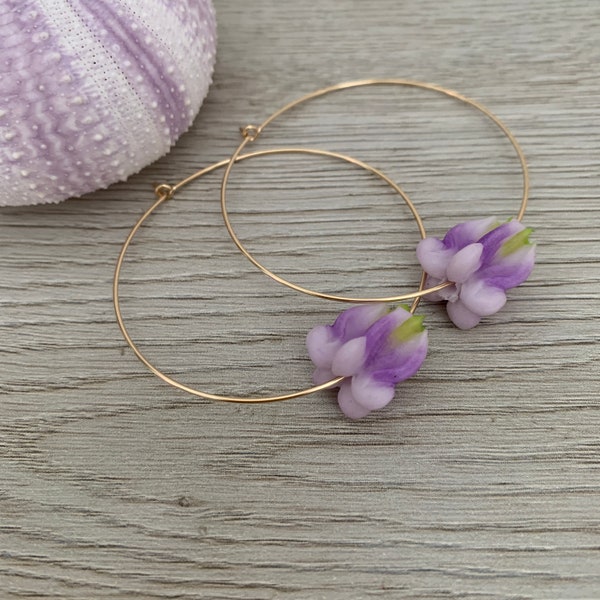 Pua Kalaunu - Crown Flower Collection - Single Hoop Earrings - Purple (#2653)